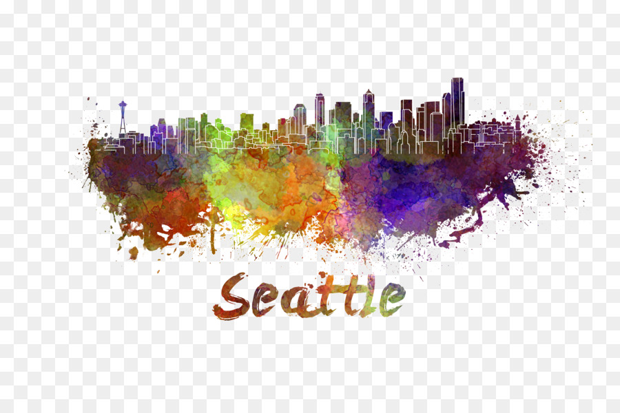 900x600 Seattle Watercolor Painting Skyline Stock Illustration