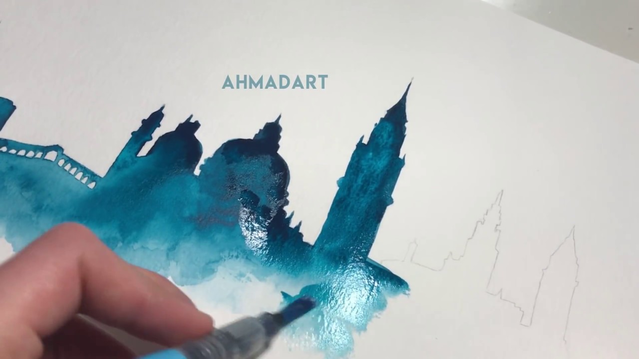 1280x720 Simple Watercolor Painting Venice Skyline Time Lapse