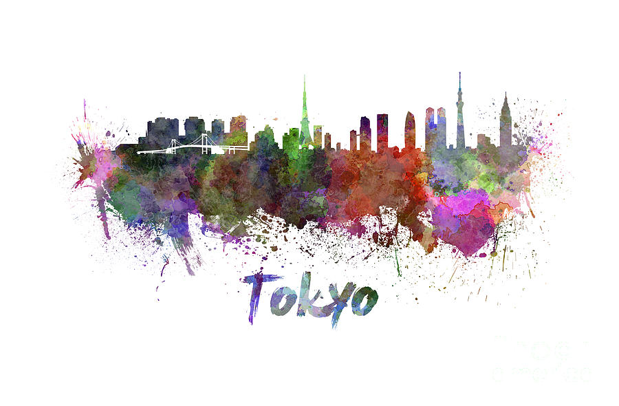 900x590 Tokyo Skyline In Watercolor Painting By Pablo Romero