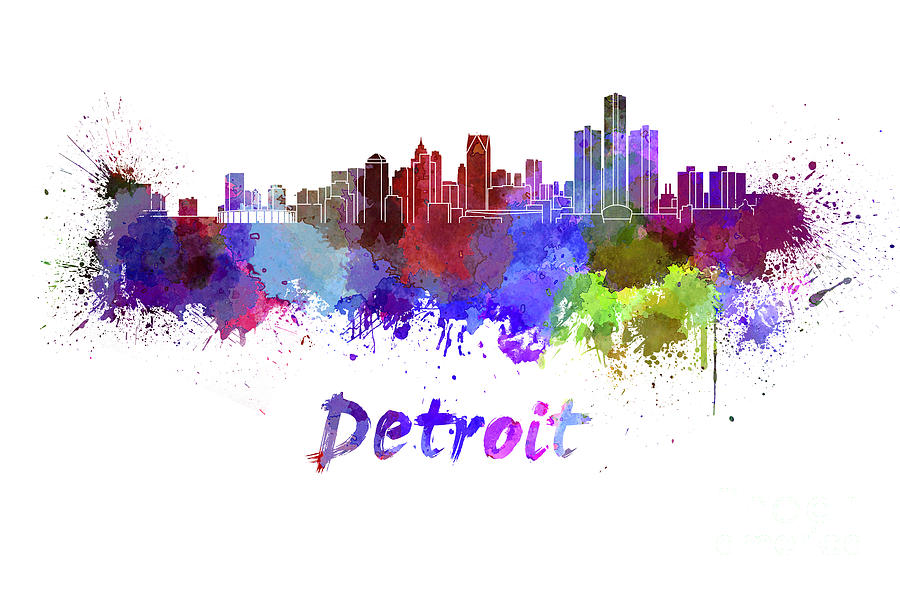 900x590 Detroit Skyline In Watercolor Painting By Pablo Romero