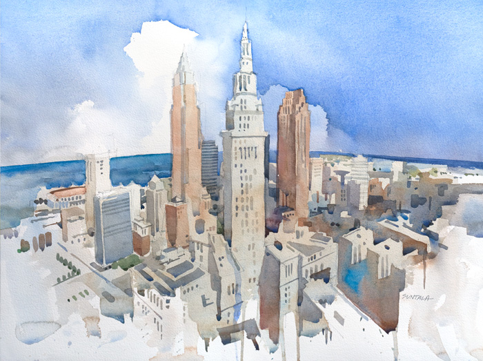 700x523 Jeff Suntala Watercolors Original Watercolor Cleveland Skyline