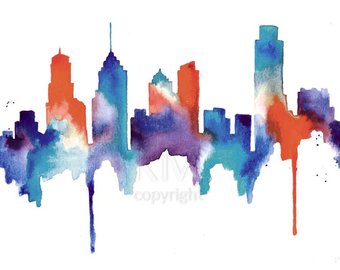 340x270 Kansas City Skyline Print Watercolour Wall Art Modern