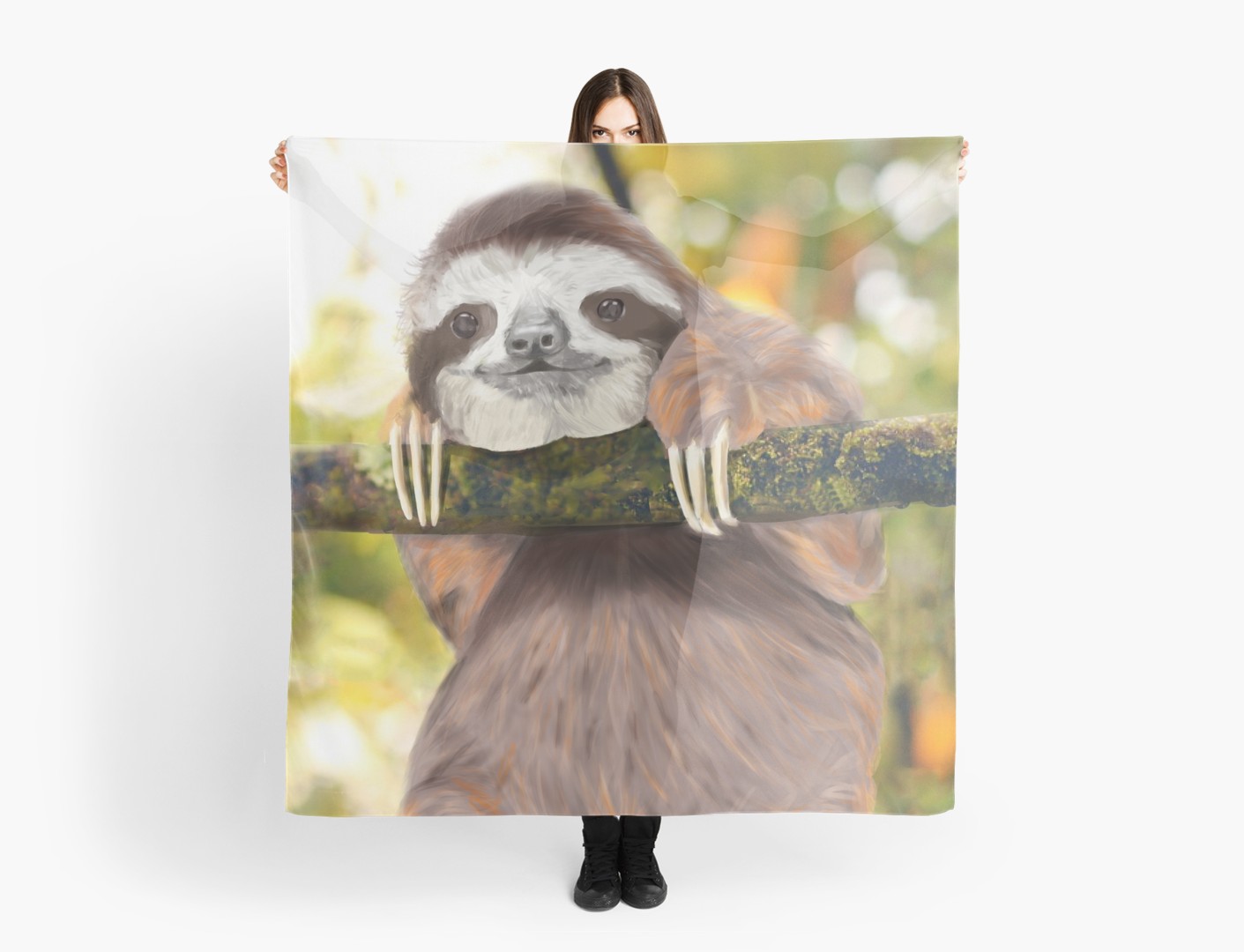 1411x1080 Cute Smile Baby Sloth Watercolor Painting By Chai Scarves By