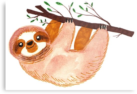 550x377 Kawaii Sloth Watercolor Metal Prints By Saradaboru Redbubble