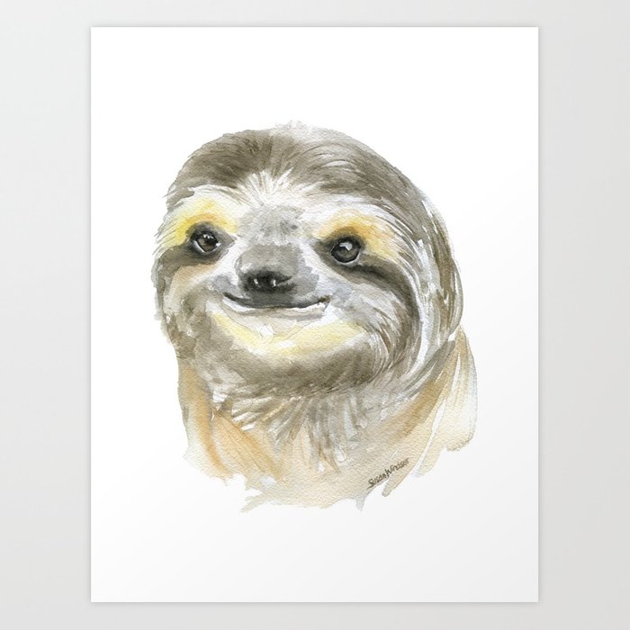 700x700 Sloth Face Watercolor Painting Animal Art Art Print By
