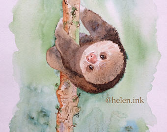340x270 Sloth Watercolor Etsy