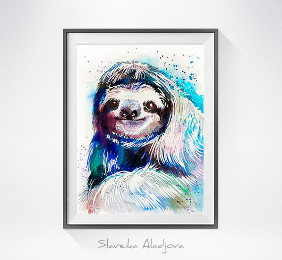 570x525 Sloth Watercolor Painting Print