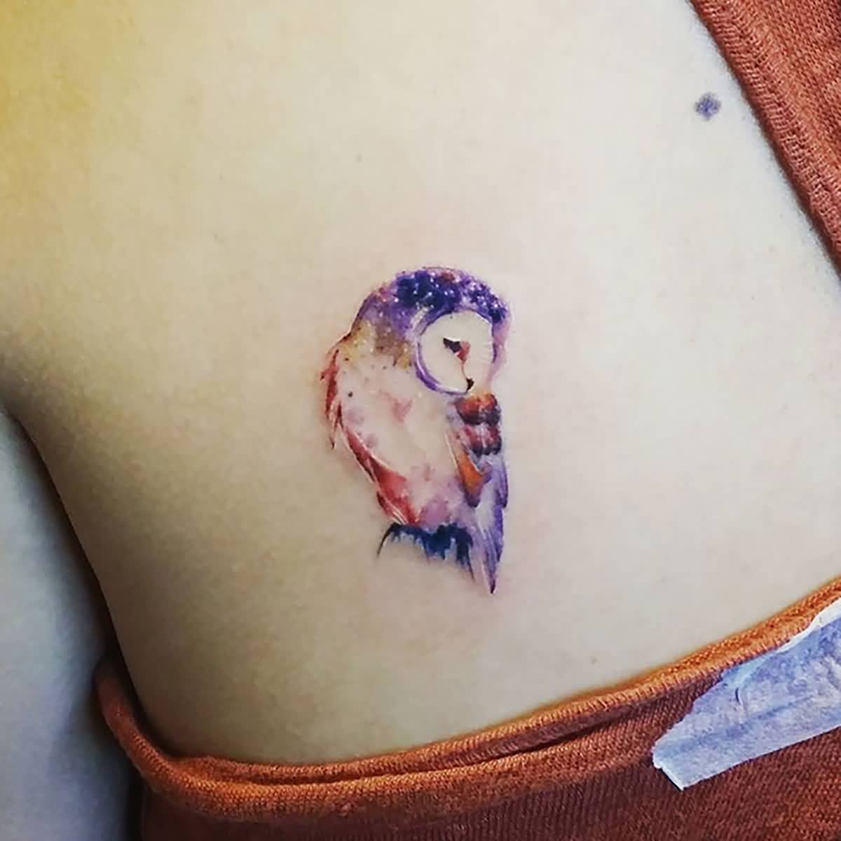 1200x1200 Small Watercolor Owl Tattoo On Waist