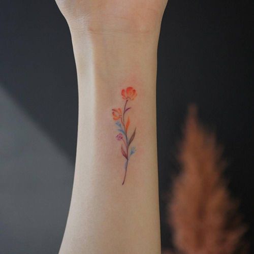 500x500 Small Watercolor Flower Tattoo On The Wrist. Tattoo Artist Muha