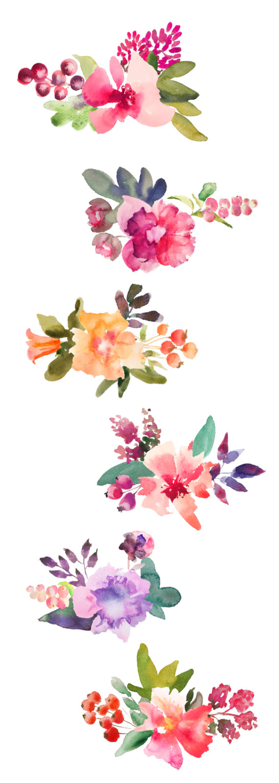 570x1595 Watercolor Flowers Clipart, Bunch, For Personal And Small