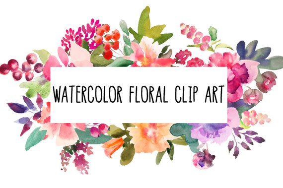 570x379 Watercolor Flowers Clipart Bunch For Personal And Small Etsy