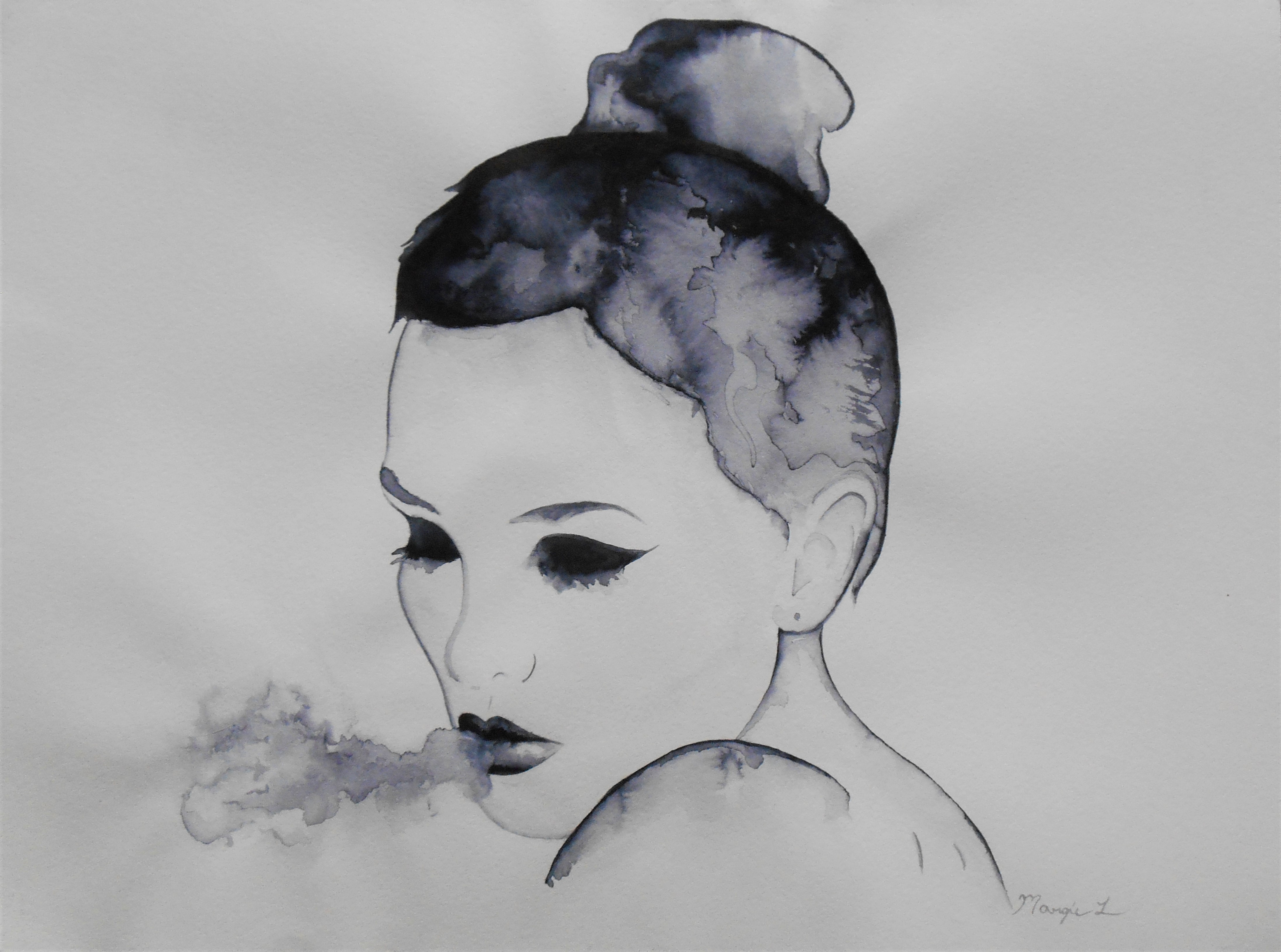 4387x3260 Blowing Smoke, Watercolor Painting