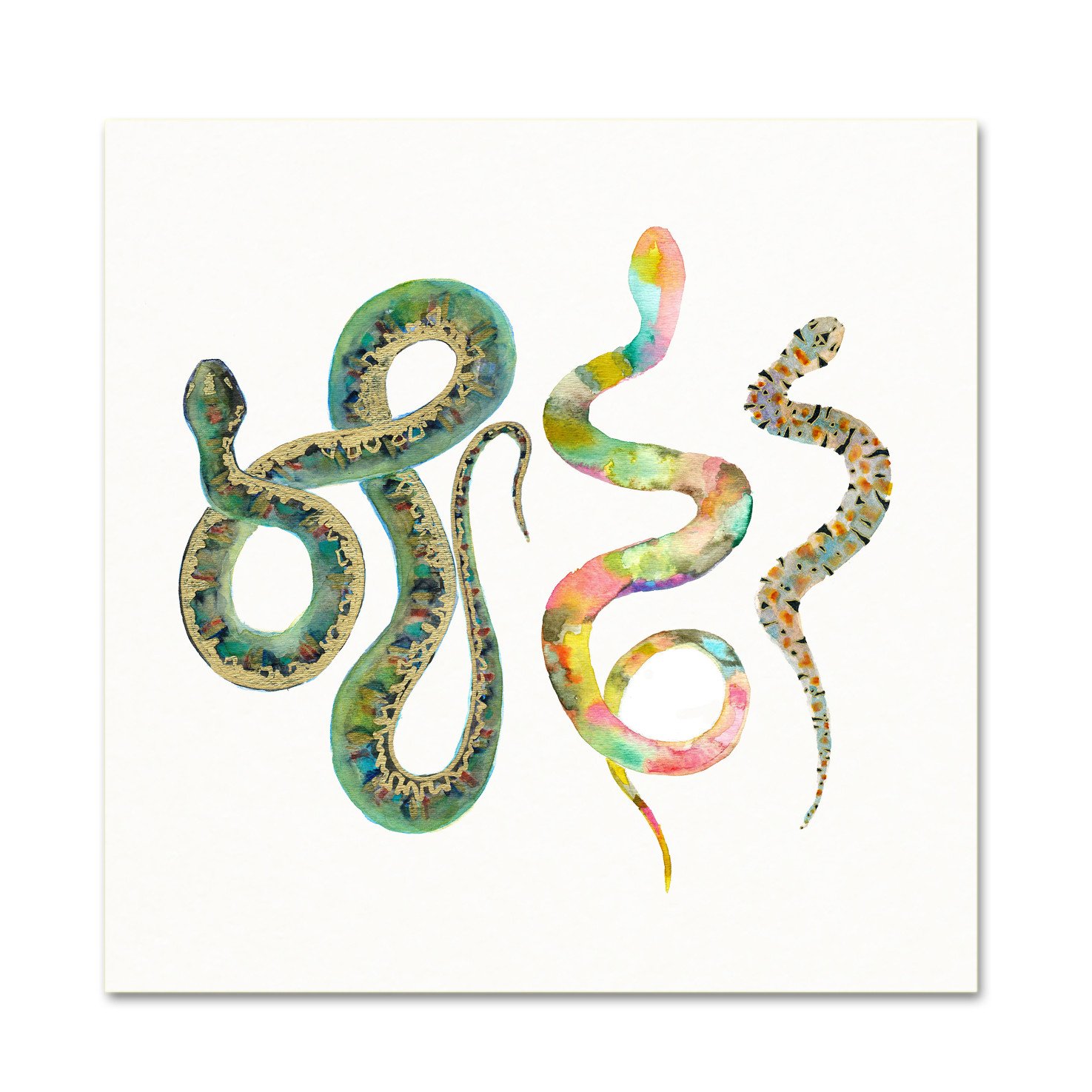 1475x1475 Green Snakes Watercolor Print