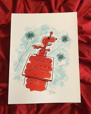 319x400 Snoopy Peanuts The Red Baron~original Watercolor Art Print~jeff