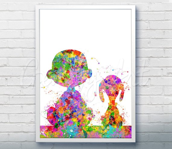 570x494 Snoopy Charlie Brown Peanuts Watercolor Art Poster Print Etsy