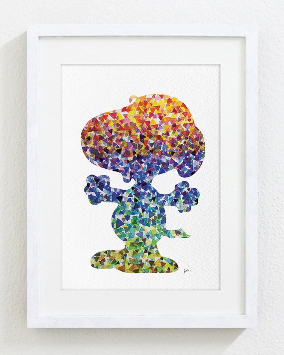 570x711 Snoopy Watercolor Painting Geometric Art 5x7 Archival Print Etsy