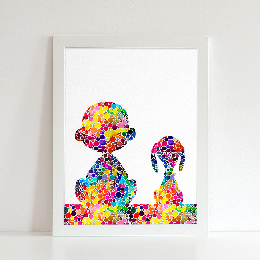 850x850 Snoopy Watercolor Painting Geometric Art 5x7 Archival Snoopy Art