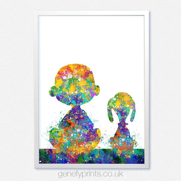 600x600 Snoopy And Charlie Brown Watercolor Print