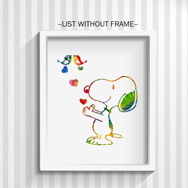600x600 Wish Snoopy With Love Birds Watercolor Art Paint Home Decor