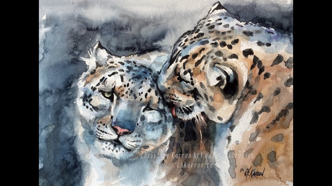 1280x720 Snow Leopards Watercolor Painting Demo By Ch.karron