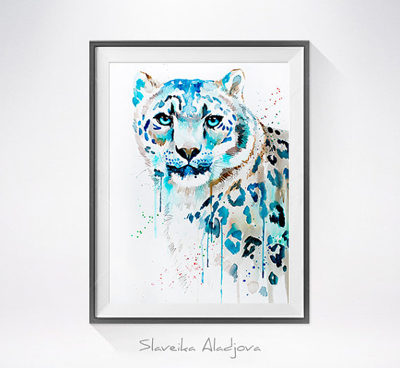 570x525 Snow Leopard Watercolor Painting Print