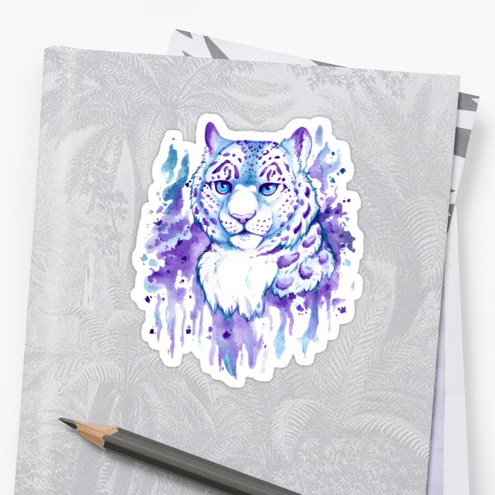 1000x1000 Watercolor Snow Leopard Bust Stickers By Lacey Steward Redbubble