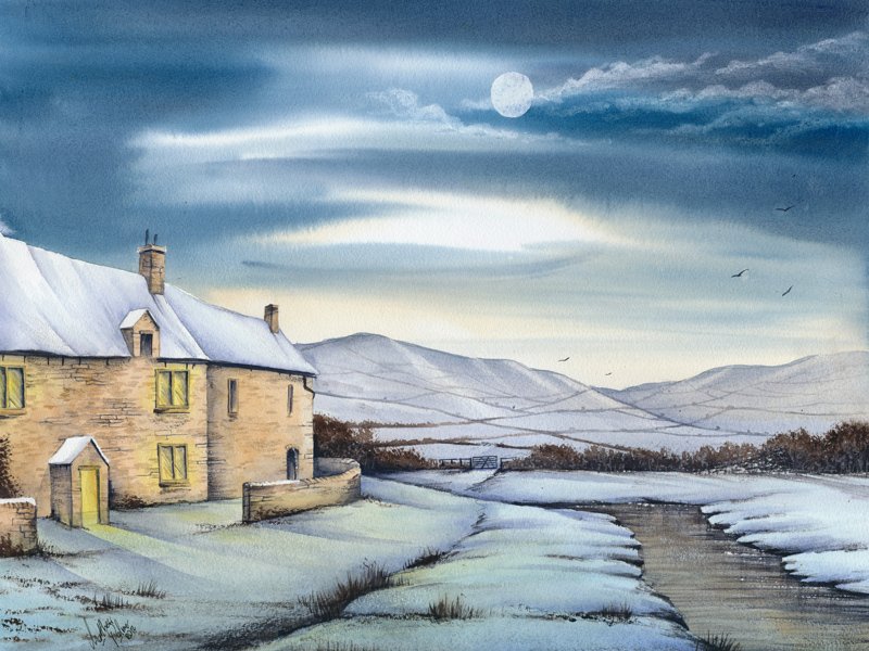 800x600 Watercolour Tutorial Paint A Night Snow Scene