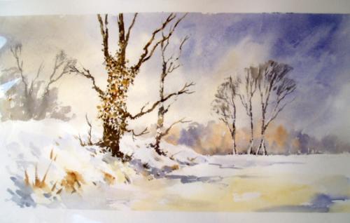 500x318 Wax Resist And Watercolour. Snow Scene.