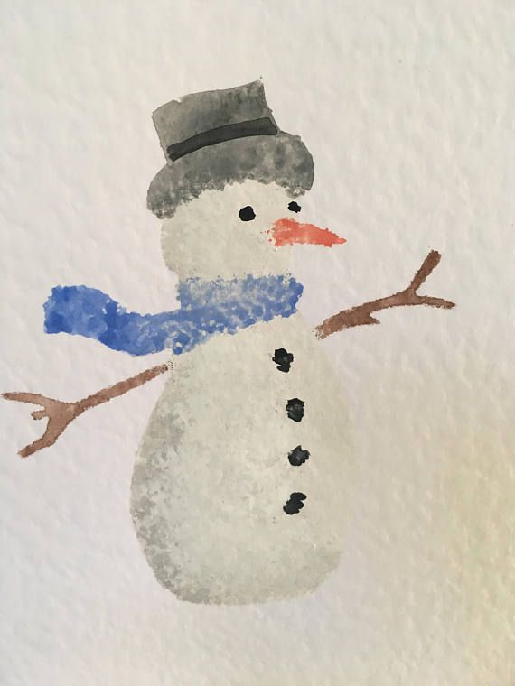 570x760 Hand Painted Christmas Card Snowman Watercolour Art, Watercolor