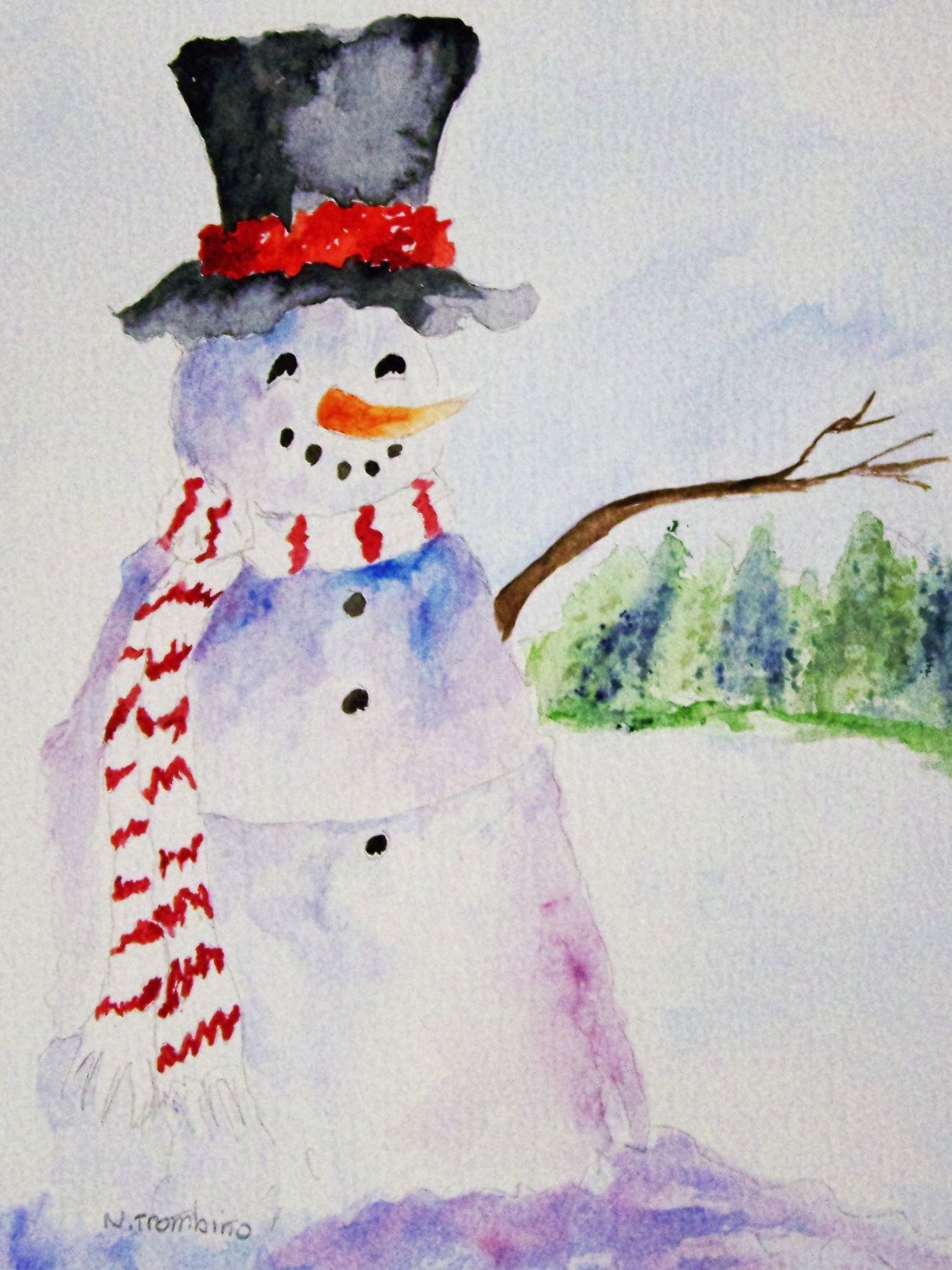 1125x1500 Snowman Watercolor Painting, Original By Trombinoshoreart On Etsy