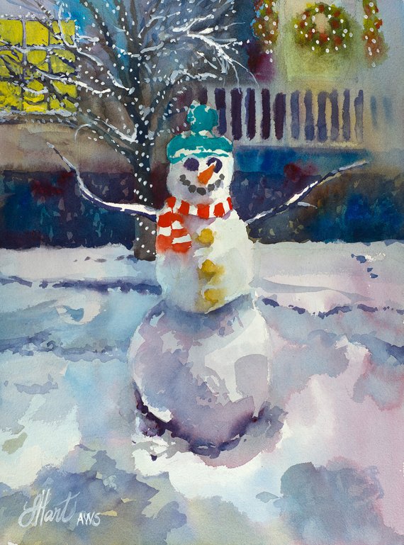 570x769 Christmas Snowman Snowman Painting Winter Painting Snowman Etsy