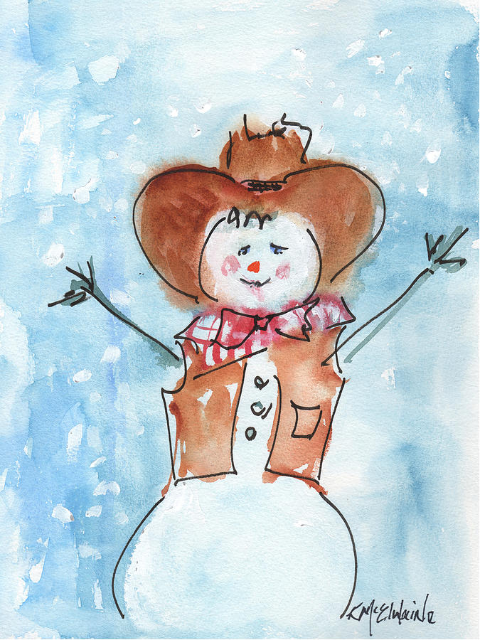 675x900 Cowboy Snowman Watercolor Painting By Kmcelwaine Painting By