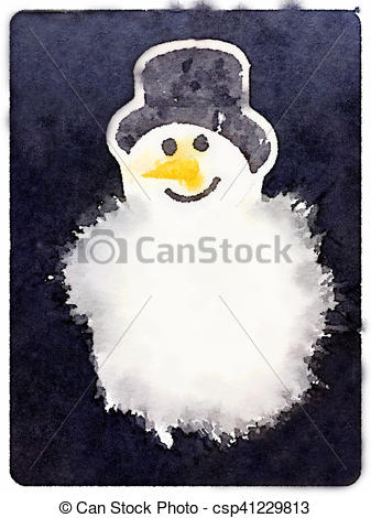 337x470 Dw Snowman. Digital Watercolor Painting Of A Fluffy Snowman With A
