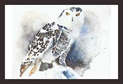 425x291 Mad Masters Snowy Owl Watercolor Painting 1 Piece Wooden Framed
