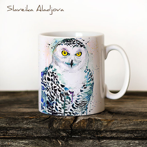 570x570 Snowy Owl Watercolor Coffee Mug