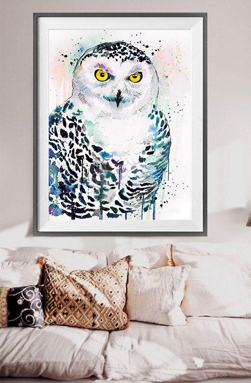 500x763 Snowy Owl Watercolor Painting Print
