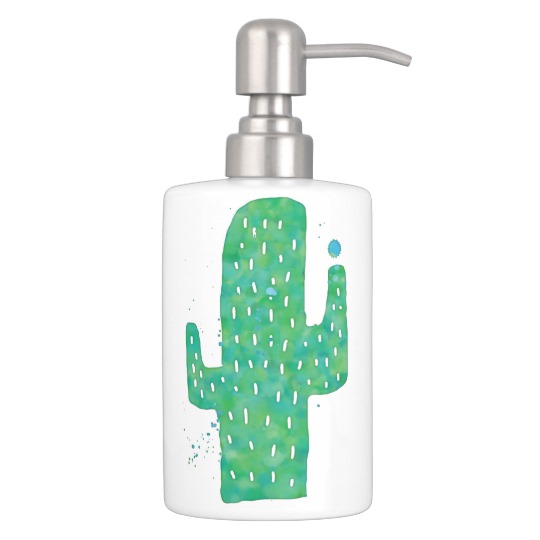 540x540 Cactus Green Turquoise Watercolor Soap Dispenser And Toothbrush
