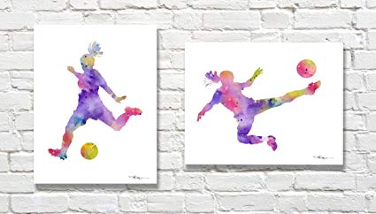 425x242 Set Of 2 Girls Soccer Abstract Watercolor Art Prints