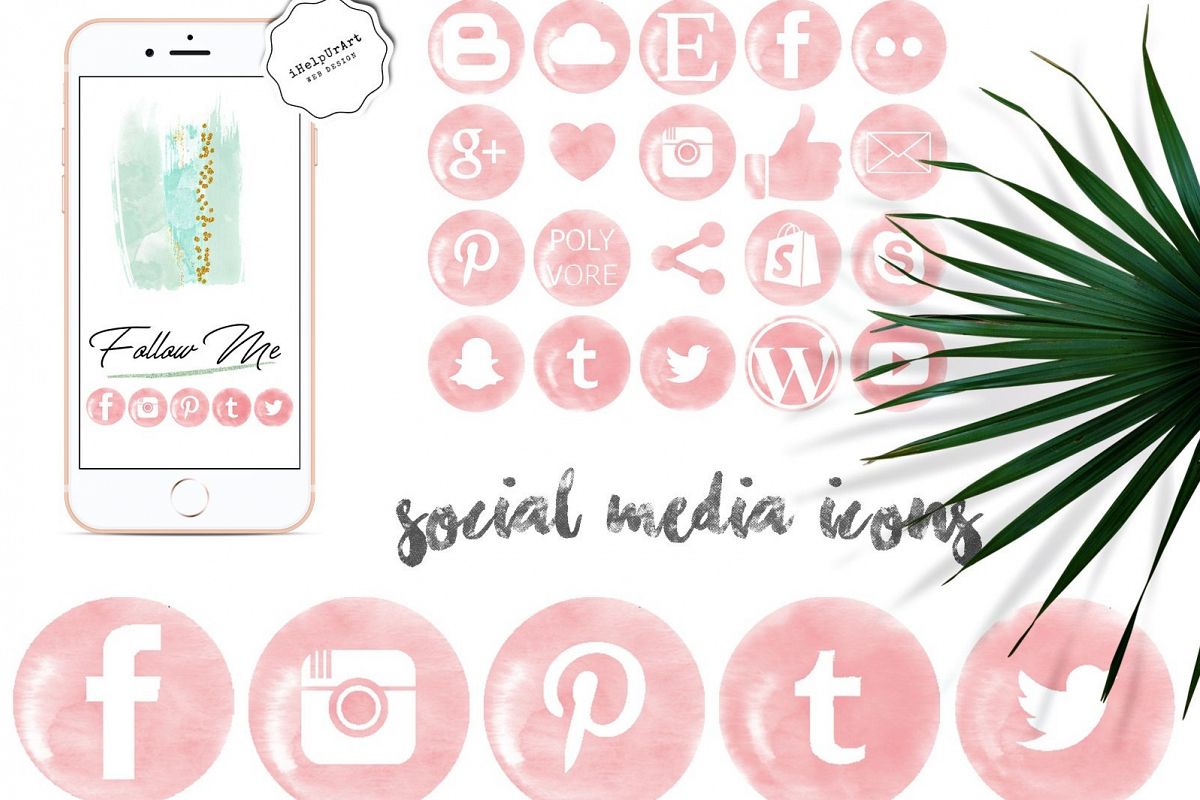 1200x800 Pink Watercolor Social Media Icons
