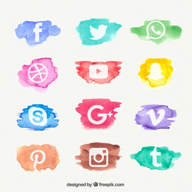 626x626 Watercolor Social Network Icon Collection Vector Free Download