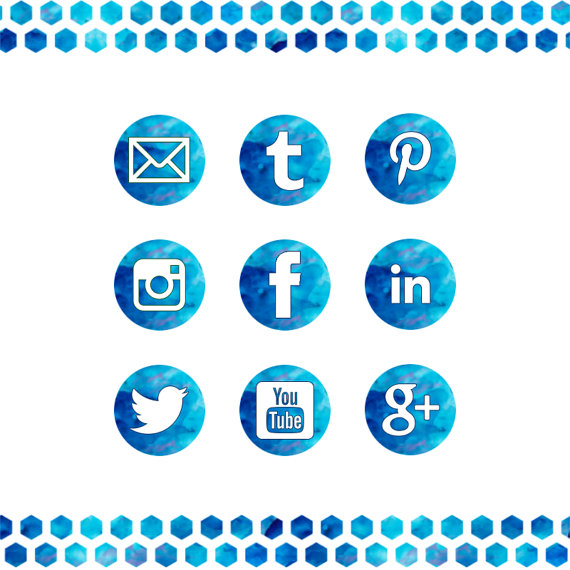 570x570 Blue Watercolor Social Media Icons Set