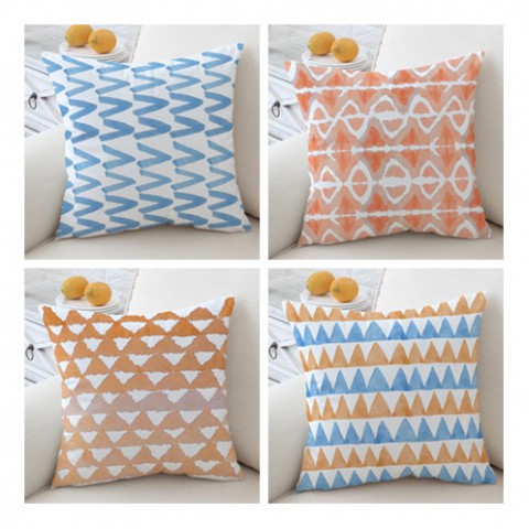 480x480 Geometric Watercolor Throw Pillows Blue And Orange Decorative Sofa