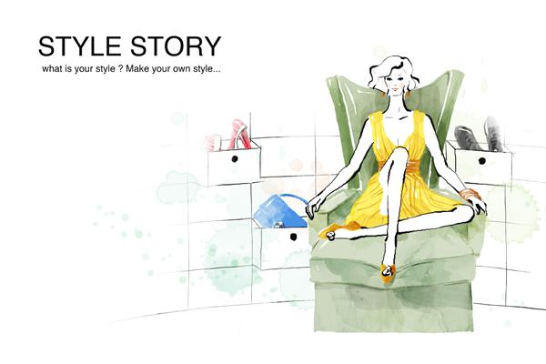 600x400 Sofa Chair On The Beauty Of Watercolor Painting Psd Material [Psd]