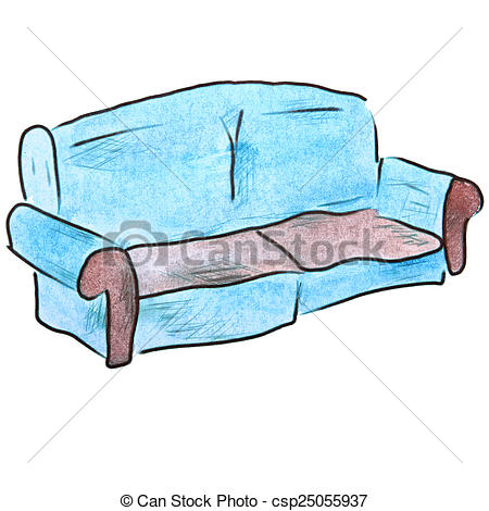 450x470 Watercolor Sofa Light Blue Cartoon Figure, Isolated On White