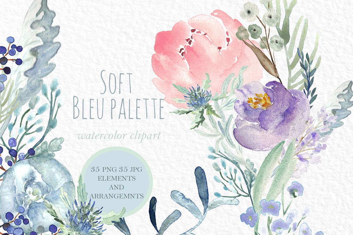 1158x772 Soft Blue Peonies Watercolor Clipart