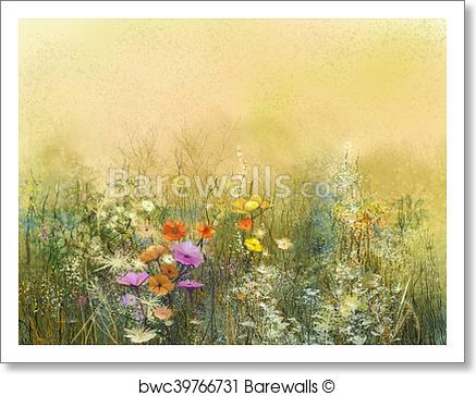 437x364 Art Print Of Watercolor Painting Wildflowers And Soft Leaves