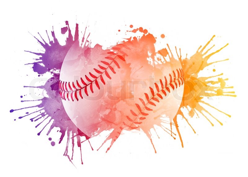 800x569 Baseball Ball In Watrcolor Isolated On White Background. Stock