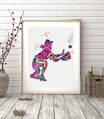 435x500 Baseball Softball Catcher Girl Watercolor Poster Art
