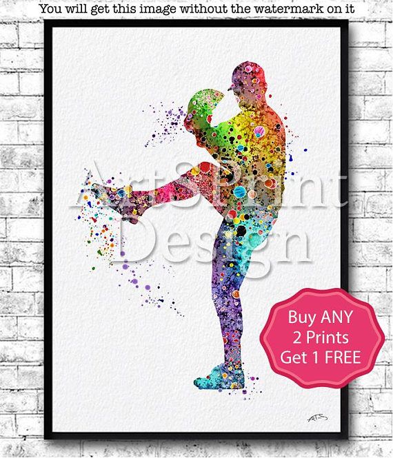 570x665 Man Boy Baseball Softball Pitcher Sports Art Print Watercolor