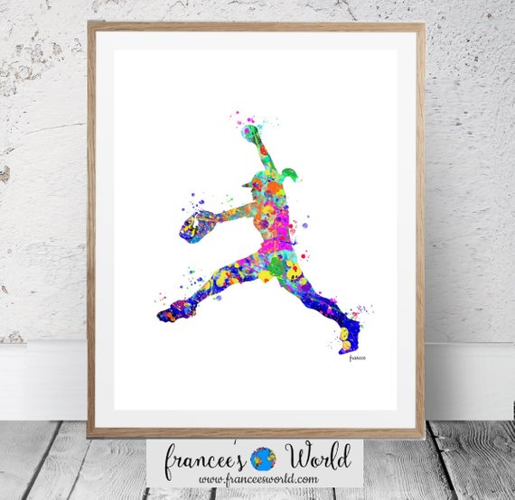 570x554 Softball Printsgirl Softball Watercolor Art Softball Art Etsy